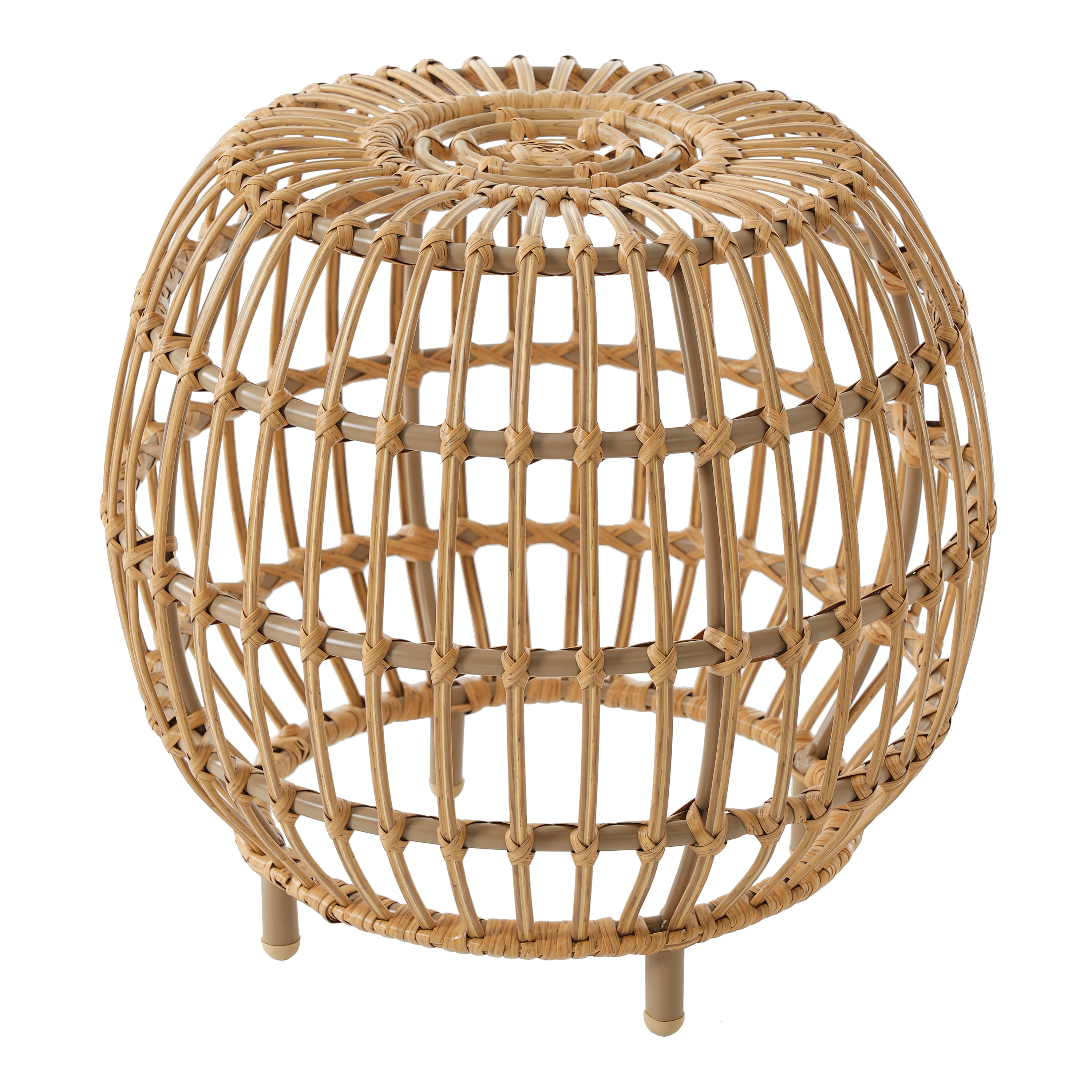 Euroco OTTAWA Side Table-Bohemian Faux Rattan Weave Accent Table for Indoor Outdoor Use, Handcrafted Round Side Table for Living Room, Patio, Garden,Light Brown Color