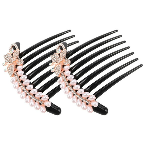 OFFIGAM 2Pcs Vintage Rhinestone Hair Comb with Imitation Pearls Elegant Decorative Hair Accessories
