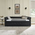 thumbnail image 3 of Daybed with Trundle, Muumblus Modren Adult Pull Out Sofa Bed for Bedroom & Living Room, Full Size, Black PU Leather, 3 of 8
