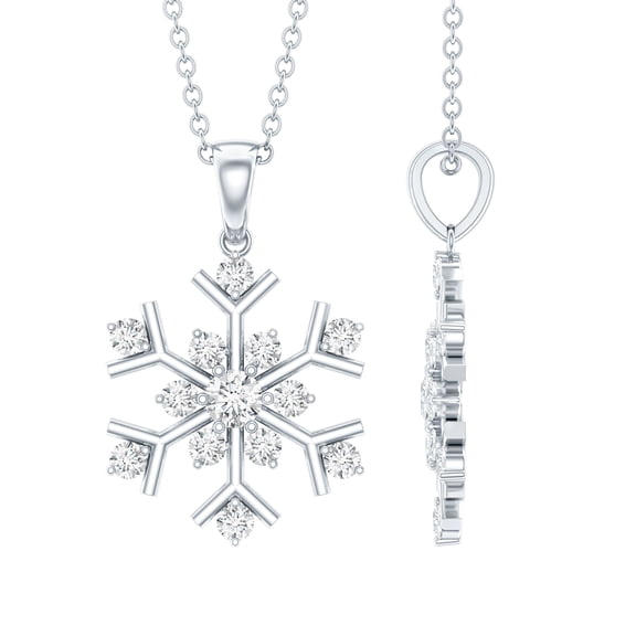 Rosec Jewels Natural Diamond Snowflake Necklace with Chain - HI-SI Quality - Christmas Gift for Women, 925 Sterling Silver