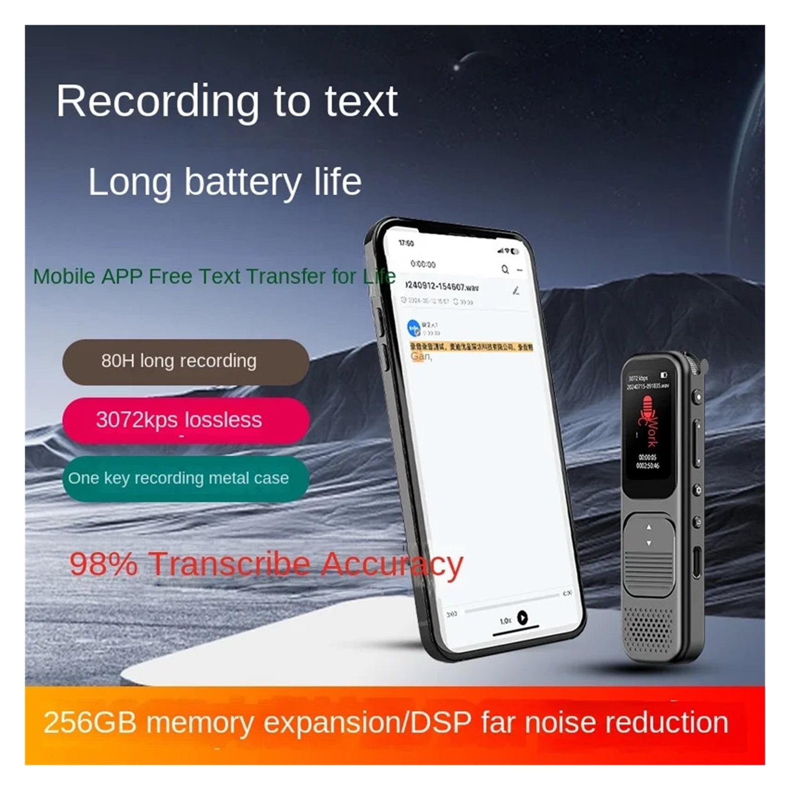 Powered Voice Recorder Mini Call Recorder Speech-to-Text & Summarize 100 Language Translation ,Multi-Function