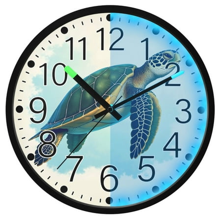 Ryvnso Retro Turtle 12 Inch Night Light Wall Clock Silent Battery Operated Luminous Clocks