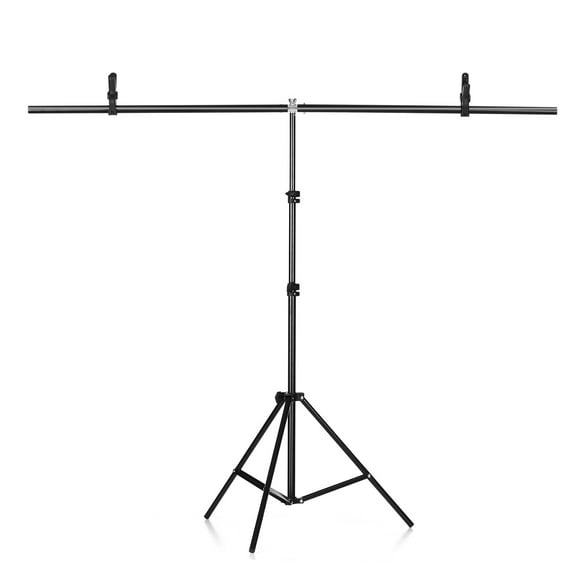 1.4m*2m Portable T-shaped Photography Background Backdrop Stand Metal Bracket Support System with 2pcs Fish-like Mount Clips for Photo Studio Video Chromakey Green Screen