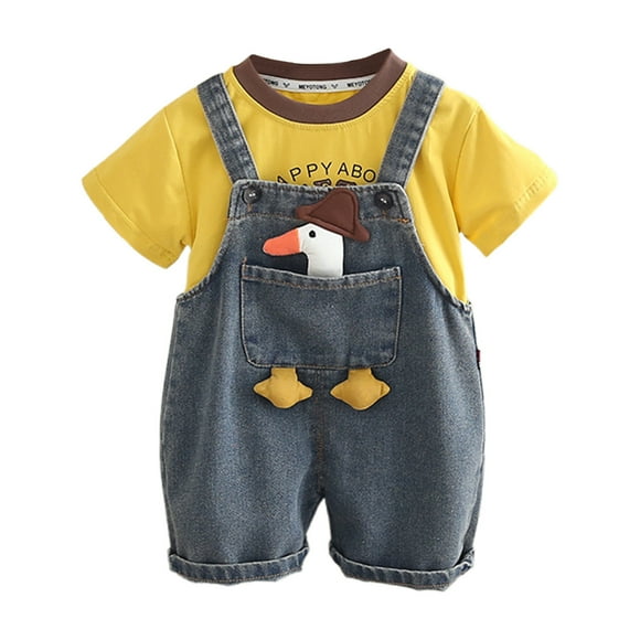 Hiiyo Little Boys Casual Outfits Short Sleeve T-Shirt with Denim Overalls, Sizes 5-6Y