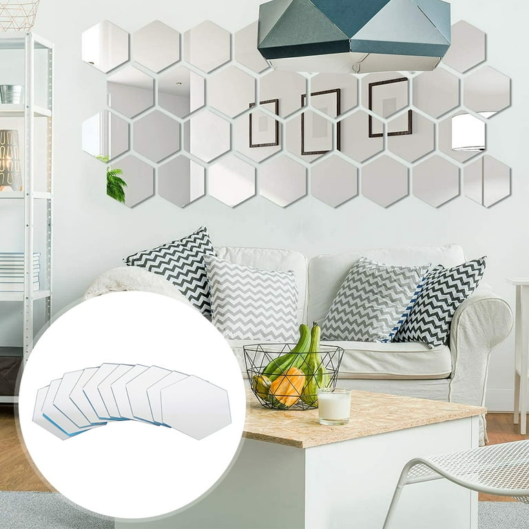  48 Pcs Acrylic Mirror Setting Removable Hexagon Wall Sticker  Hexagonal Stick on Mirrors for Wall Honeycomb Peel and Stick Mirrors  Aesthetic Mirror Decals Adhesive Mirror Tiles (5 x 4.3 x 2.5