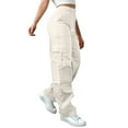 thumbnail image 2 of YDDIAN Womens Wide Leg Sweat Pants Comfy High Waisted Plus Size Fleece Cargo Pant Drawstring Fall Fashion Sweatpants with Multiple Pockets White L, 2 of 4