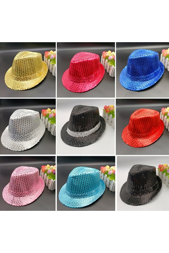 Shining Short Brim Hemming Jazz Hat Adult Kids Sequins Decorated Stage Show Hat Party Supplies