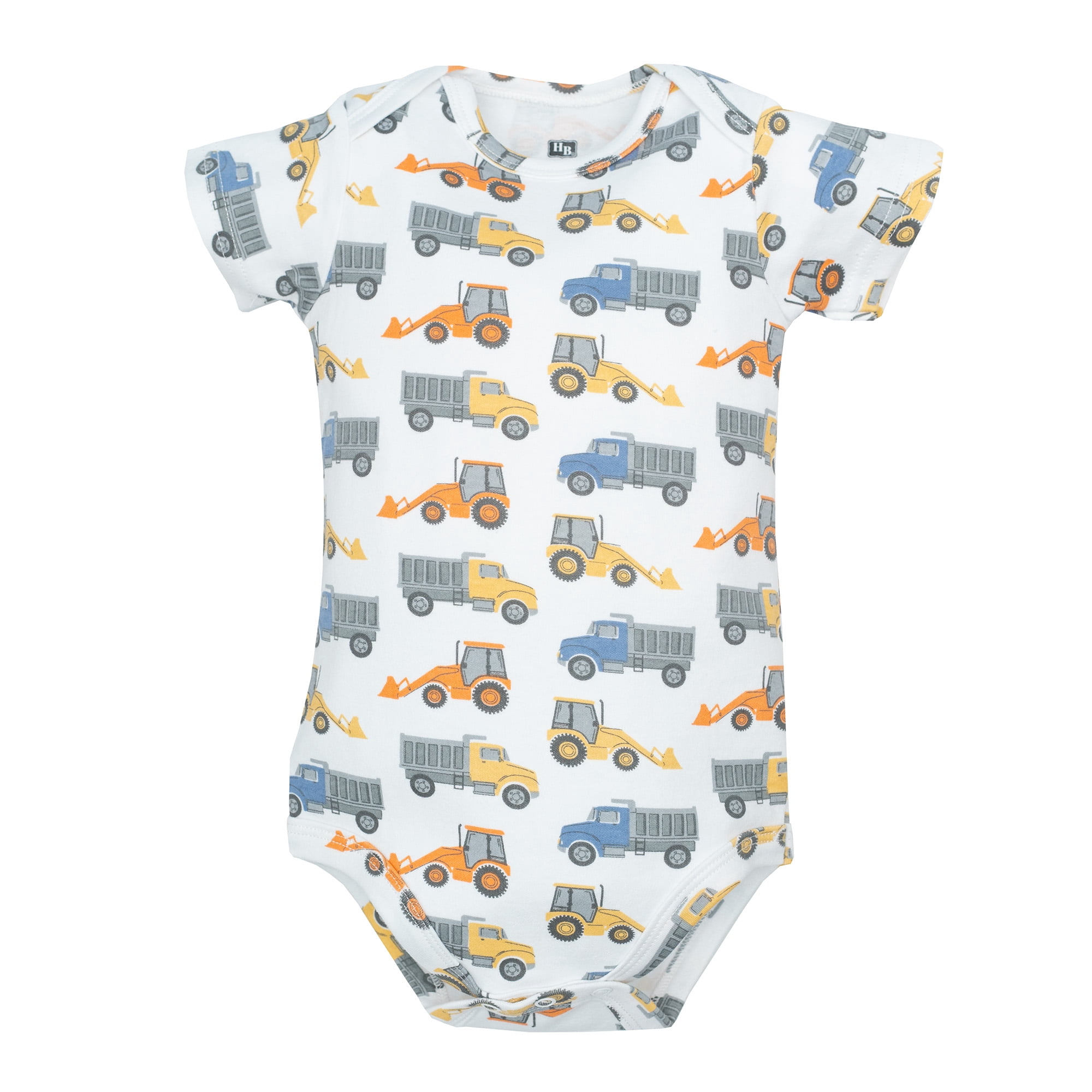 Hudson Baby Infant Boys Cotton Bodysuits 5-Pack, Blue Construction Trucks, Newborn