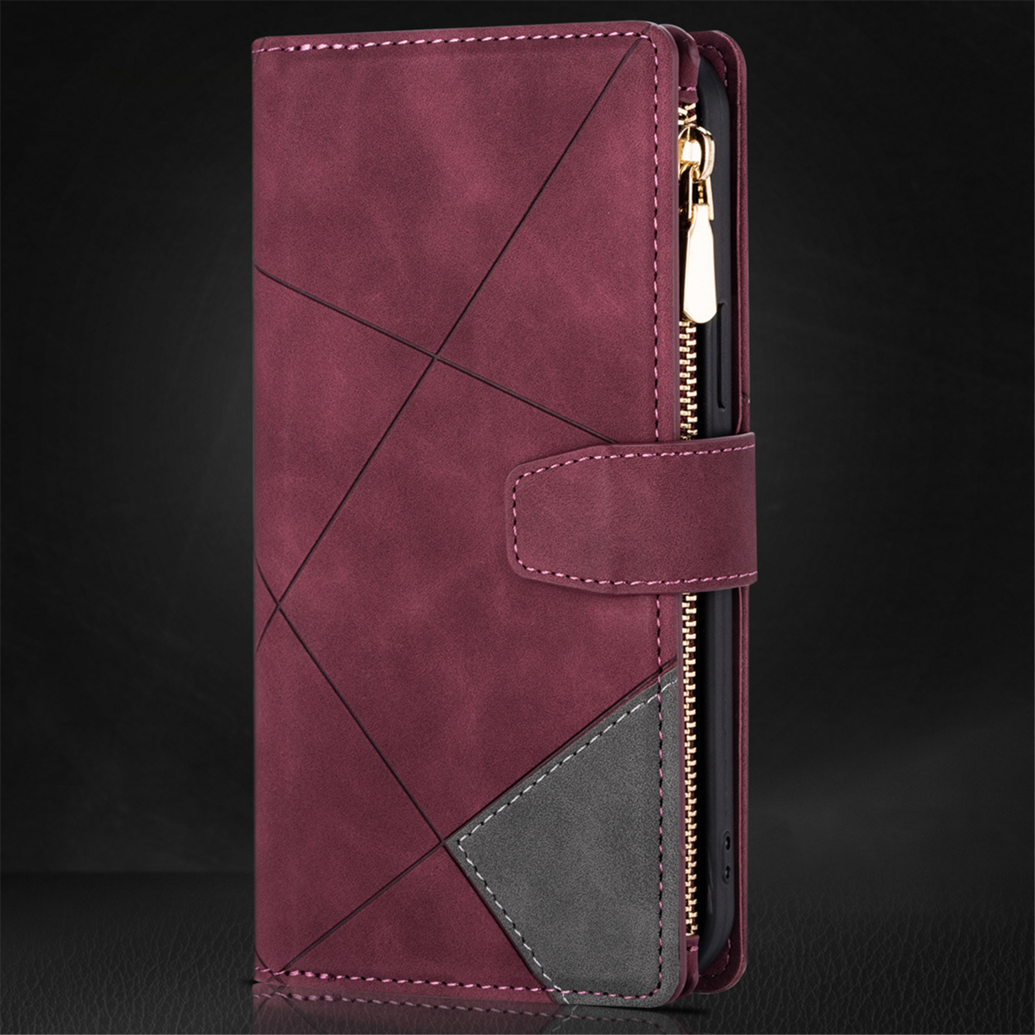 Tarise for Samsung Galaxy S21 Plus 5G Case Zipper Wallet with 9 Card Holder, S21+ Case for Women Men, Strap Wristlet Wristband Magnetic Kickstand Flip Phone Cover for Samsung S21 Plus 5G 6.7", Winered - image 2 of 9