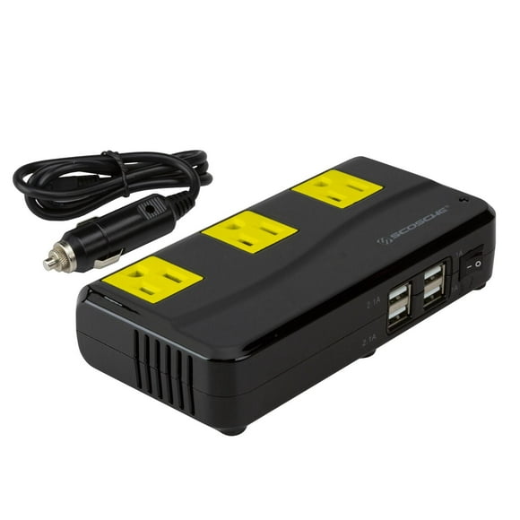 Scosche PI200PS-1 INVERT200 200W Car Power Inverter with 4 USB Ports - 12V DC to 110V AC Converter