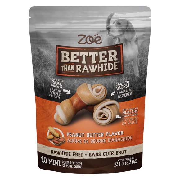 Zoe Better Than Rawhide Mini Bones Dog Treats, Peanut Butter Flavour, 234 G