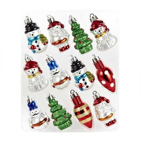 Kurt Adler Set of 12 Plastic 2-Inch Christmas Ornaments, Multi-Colored Holiday Décor