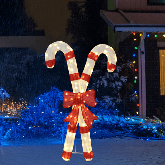 32.7in Lighted Christmas Candy Cane Decoration, 100 Warm White LEDs, Weather-Resistant, Collapsible for Indoor/Outdoor Use
