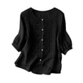thumbnail image 6 of Wutalume Women's 3/4 Sleeve Button Down Top - Casual Cotton Blouse with Front Button Closure, 3/4 Sleeve Blouses for Women, Womens Summer Tops Lightweight,Black XL, 6 of 8