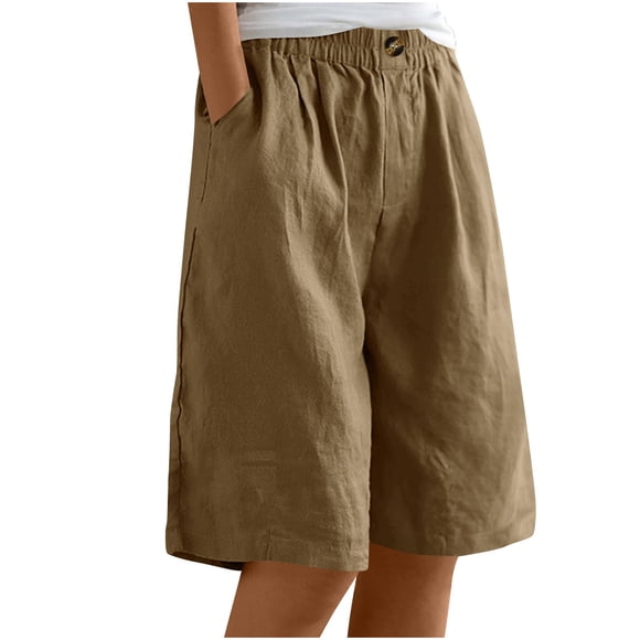 Tii.MM Womens Summer Bermuda Shorts for Women Cotton Linen Wide Leg Knee Length Casual Loose Capri Pants Comfy 2025 Trendy