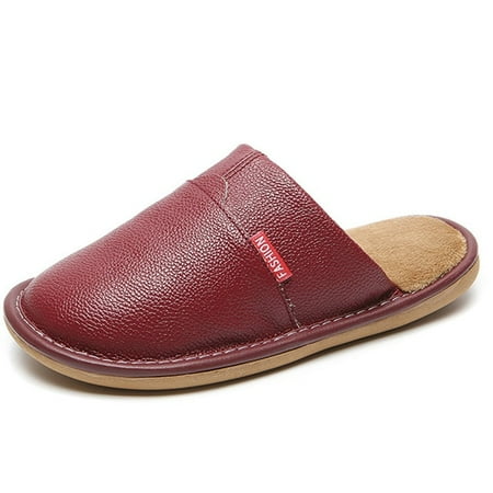 

CoCopeanut Luxury Cow Split Leather Handmade Men Home Slippers Autumn Winter Plush Slip on Soft Black Brown Bedroom Indoor Flat Men Shoes