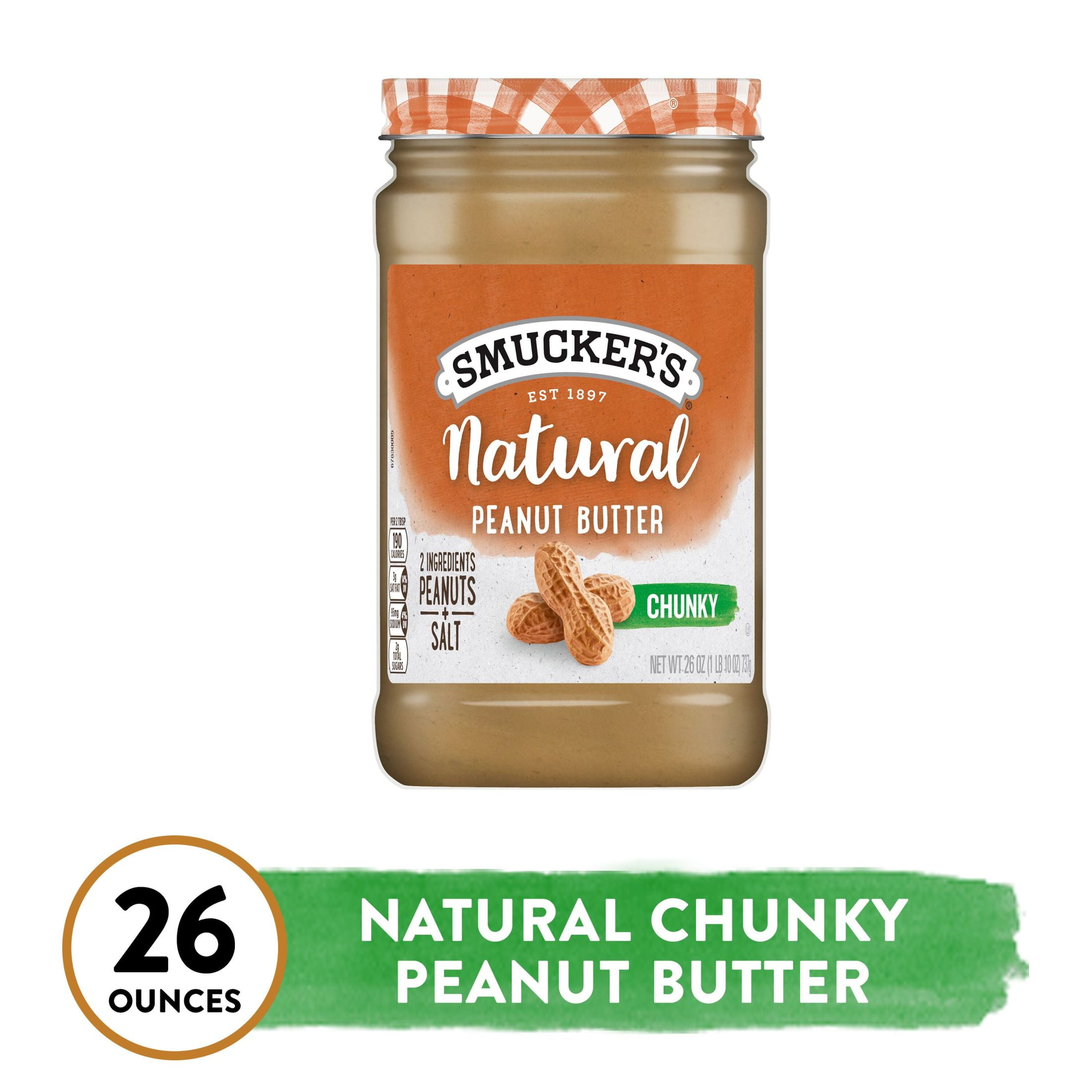 (6 pack) Smucker’s Natural Chunky Peanut Butter, 26 oz Jar
