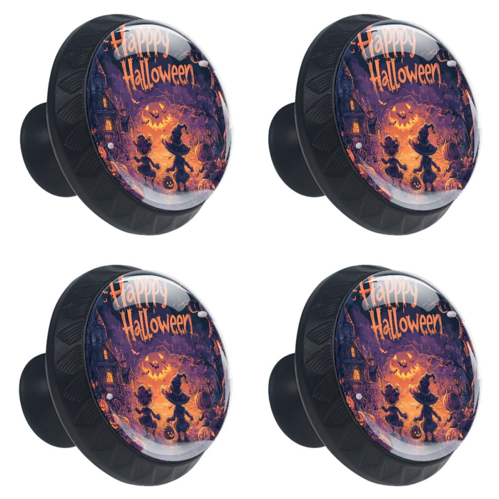 4 Pcs Happy Halloween Knobs for Kitchen Cabinet Cupboard Dresser Bookcase Drawer Pulls Handles Round Home Decor
