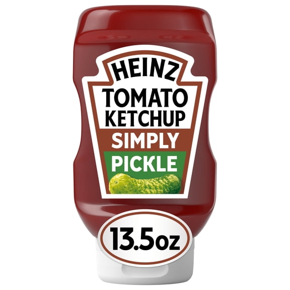 Heinz Tomato Ketchup with Pickle Seasoning Flavored with Other Natural Flavors, 1 Bottle, for Easy Sharing and Easy Serving, 13.5 oz