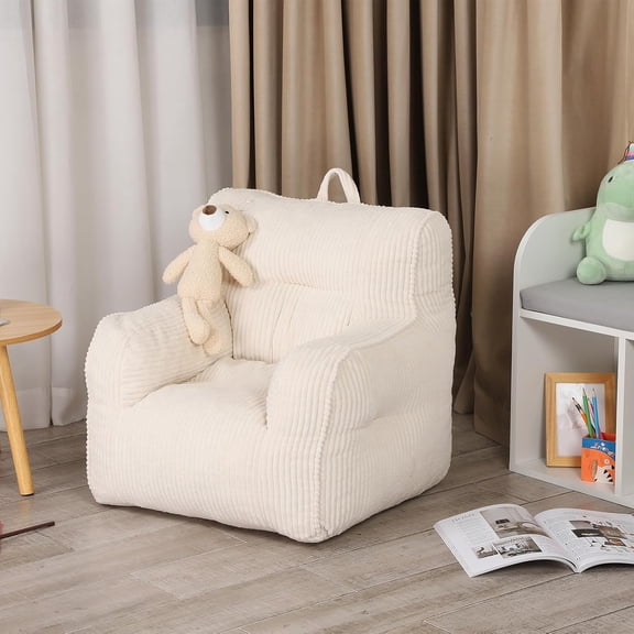 Kids Bean Bag Chair with a Plush Bear, Comfy Toddler Chair for Boys and Girls, Pink