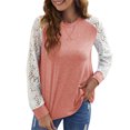 thumbnail image 1 of Moda mujer otoño blusa encaje empalme O cuello manga larga camiseta casual top Abanopi Rosa/Extragrande, 1 of 7