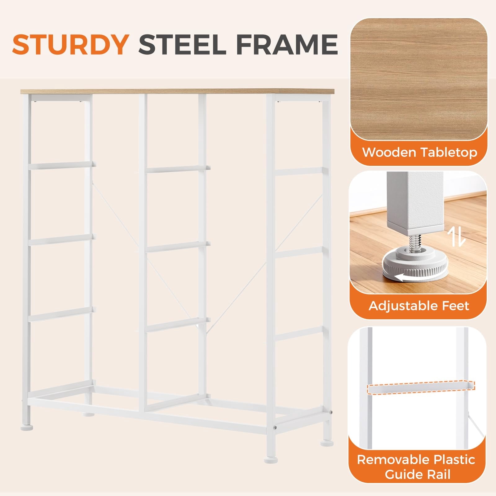 Telyra 8-Drawer Fabric Dresser Tall Storage Tower with Wood Top and Steel Frame Bedroom Closet Organizer, Light Gray