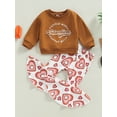 thumbnail image 2 of Mialoley Baby Girls Pants Set, Long Sleeve Letters Print Sweatshirt with Heart Print Flare Pants, 2 of 9