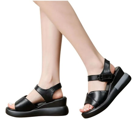 

Summer Saving Dvkptbk Women s Sandals Summer Ladies Shoes Casual Women s Sandals Flat Buckle Wedge Heels Sandals Black 6