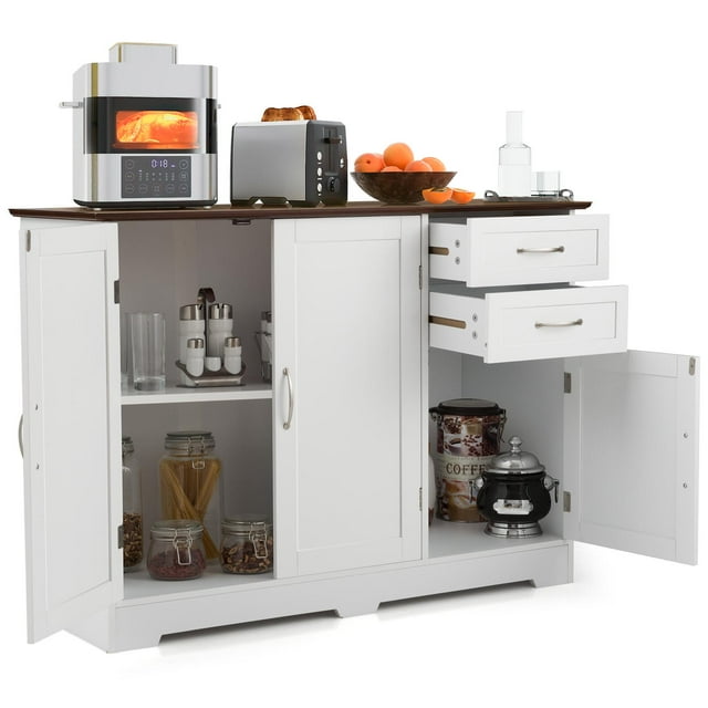 Giantex Buffet Sideboard, Floor Pantry Cupboard w/Adjustable Shelf, Multipurpose Bar Storage Cabinet, White