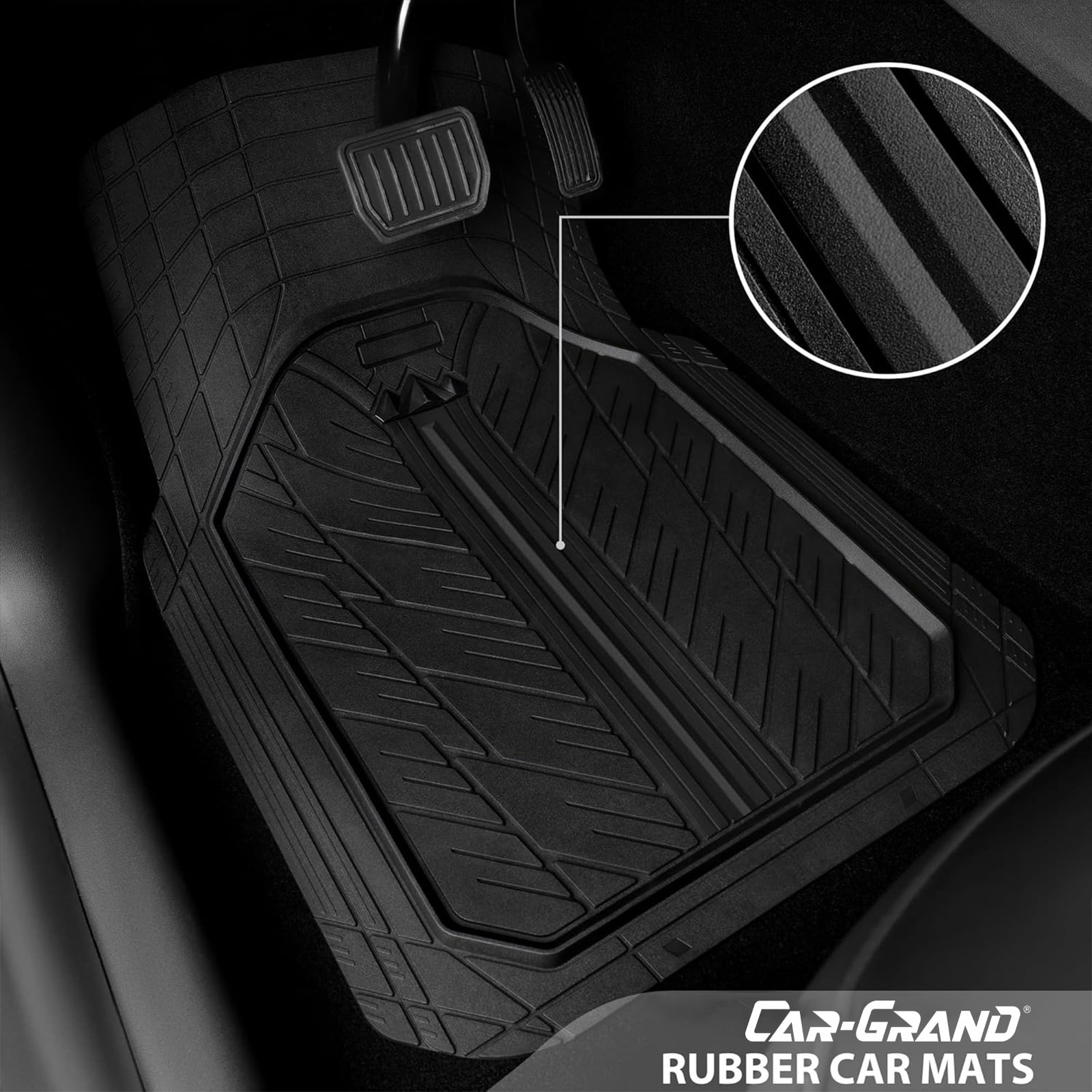CAR GRAND Heavy Rubber Car Floor Mats, Deep Waterproof Car Mats All Weather, Universal Trim-to Fit Automotive Floor Mats for Car SUV Truck Van, Durable Floor Liners All Black