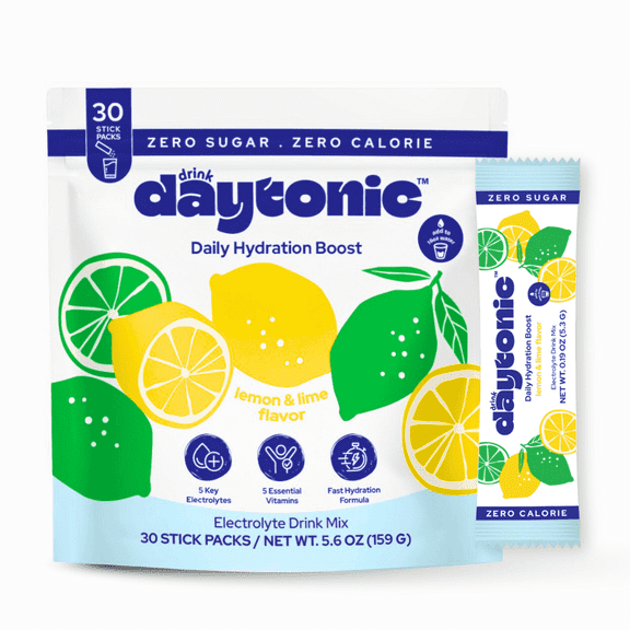 DAYTONIC Sugar Free Electrolytes Powder, 30 Servings, Perfect for Instant Hydration with Multi Vitamins I Lemon Lime IV Hydration Packets