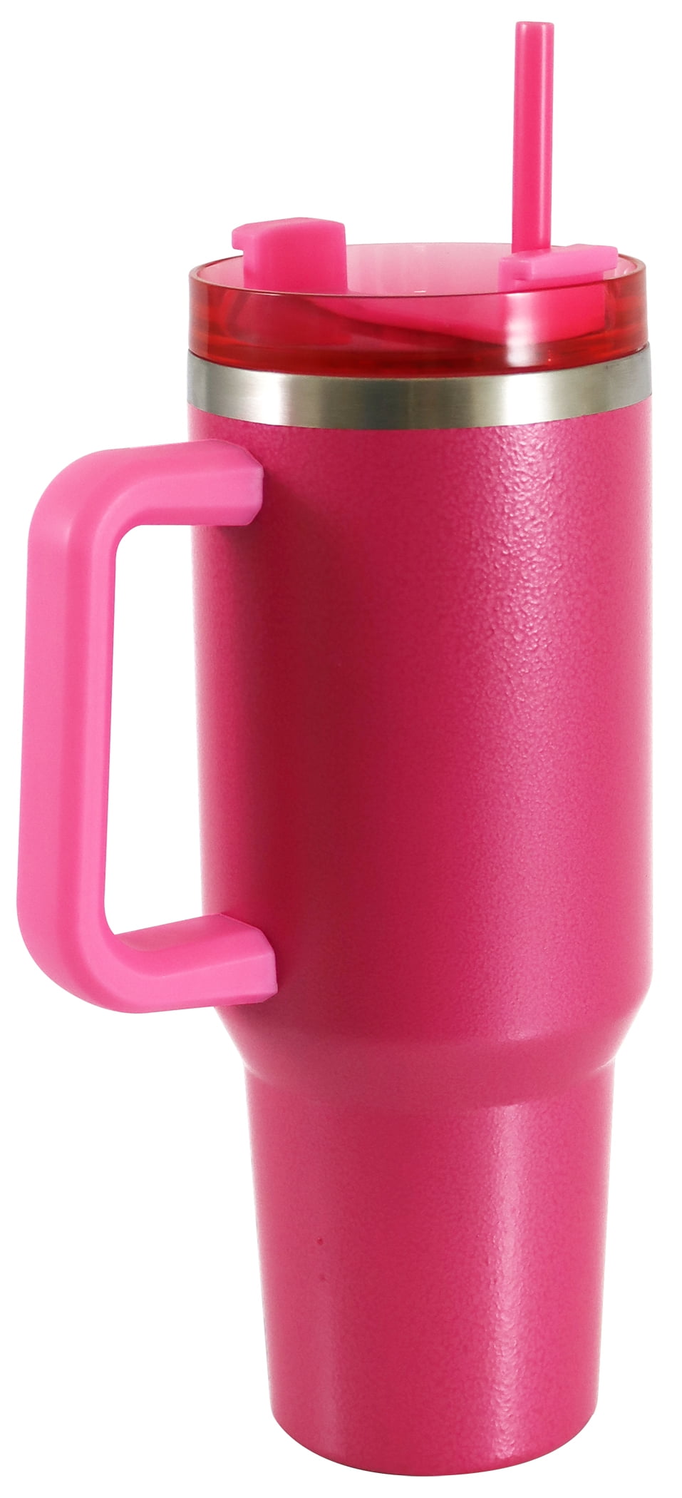 Mainstays 40 oz Stainless Steel Tumbler with Straw and Handle, Double Wall Insulated, Pink Hammertone