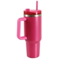 thumbnail image 4 of Mainstays 40 oz Stainless Steel Tumbler with Straw and Handle, Double Wall Insulated, Pink Hammertone, 4 of 7