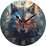 SKYSONIC Wolf Fire Eyes Wall Clock Round Vintage Silent Non Ticking Battery Operated Accurate Arabic Numerals Design for Home Kitchen Living Room Bedroom 10 Inch