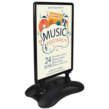 Sidewalk Poster Stand with Water-fill Base Holds 24x36 Graphics, Double-sided Sandwich Board for Outdoor Use, Front-loading Snap-open Poster Frame, Black (PS1536BLK)