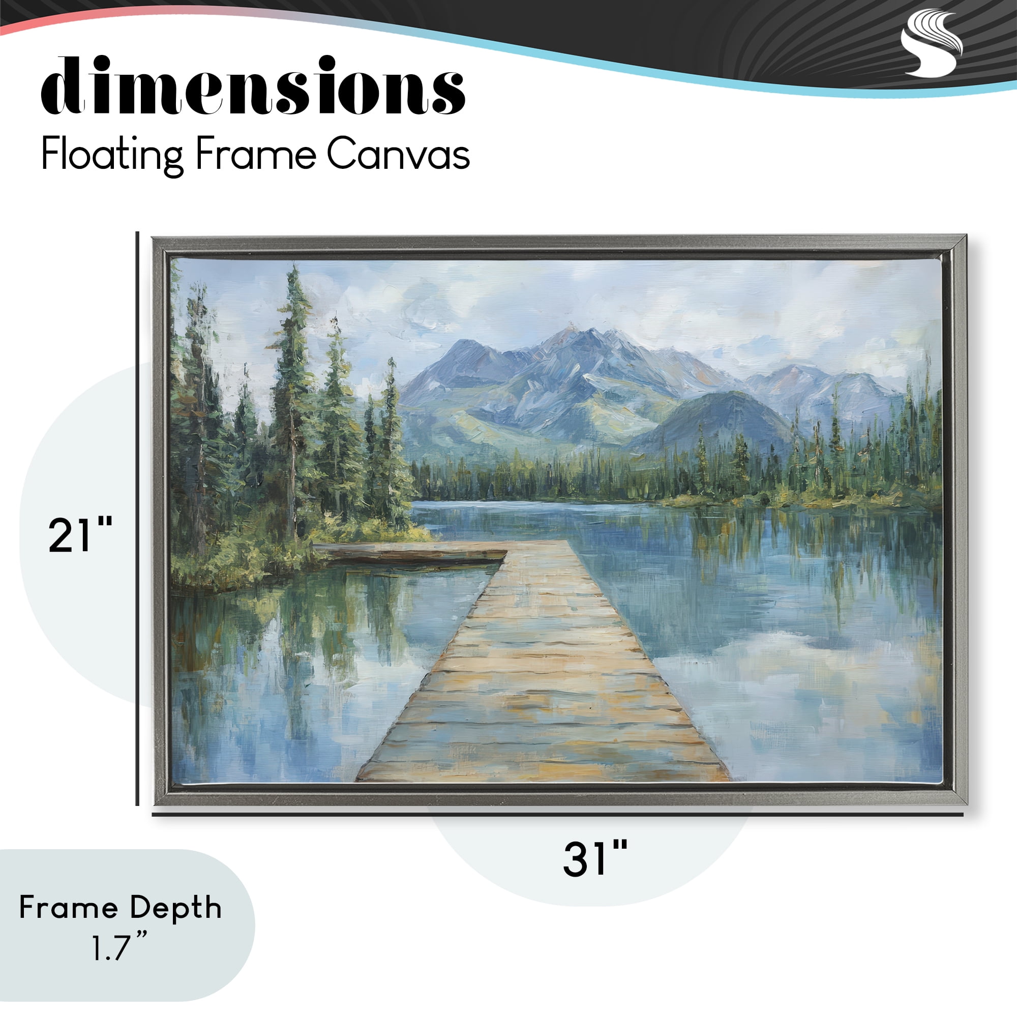 Stupell Industries Peaceful Lake Dock in the Mountains Gray Framed Floater Canvas Wall Art, design by Petal Prints Design