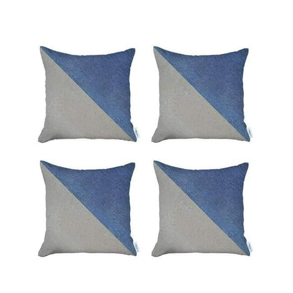 6.4 x 18 x 18 in. Blue & Gray Geometric Zippered Handmade Polyester Throw Pillow - Set of 4