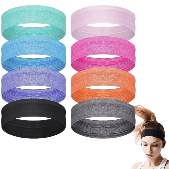 Non-Slip Sports Headbands (8-Pack) - Stay-Put Silicone Grip Sweatbands for Running, Yoga, Workout | Elastic Hair Bands for Men & Women