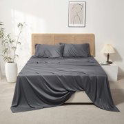 Queen Sheets Set Rayon Derived from Bamboo, 4-Piece Luxury Bedding Sheet & Pillowcase Sets, Cooling Sheets, Silky Soft and Breathable, 18"-24" Deep Pocket (White)