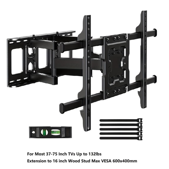 Heavy Duty Full Motion TV Mount with Swivel Tilt Rotation, 37-75 Inch Curved Flat Screen Bracket Max VESA 600x400mm 24" Extend Supports 132 Lbs