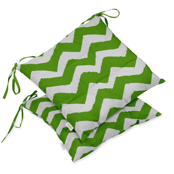 Vargottam Indoor/Outdoor Tufted Printed Square Seat Patio Cushion Set Of 2 Water Resistant Patio Furniture Seat Cushion 19-inches, Green | Chevron