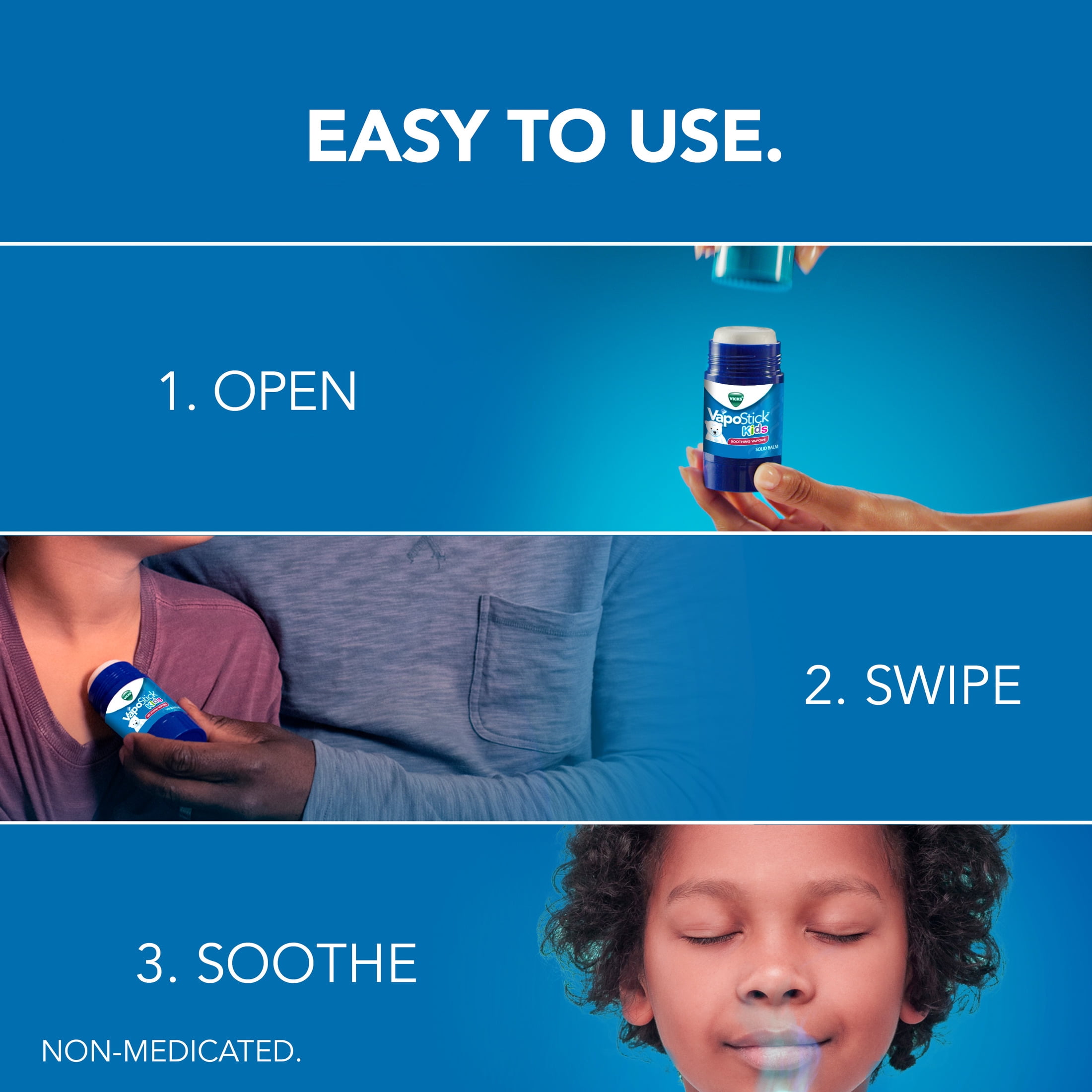 Vicks VapoStick Kids, Ages 4+, Soothing Non-Medicated Vicks Vapors, 2 x 1.25 oz Sticks