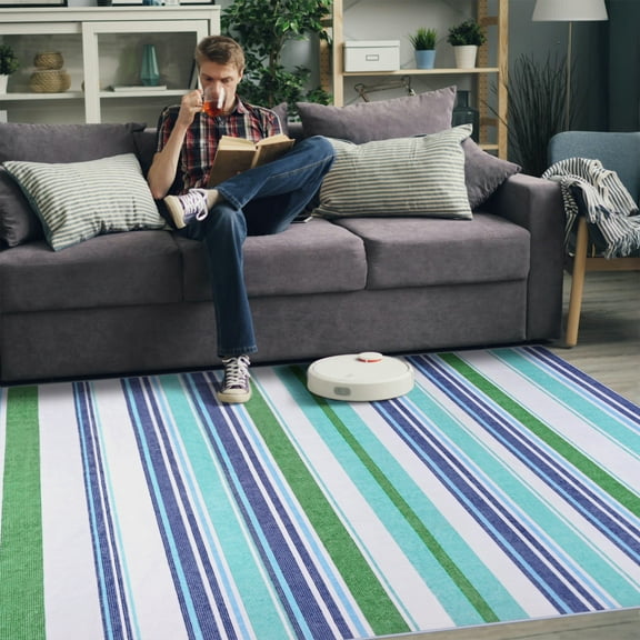 Balacho Modern Geometric Striped Faux Wool Area Rug,5' x 8', Blue