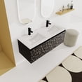 thumbnail image 2 of 48''Bathroom Floating Vanity with Double Ceramic Sink, Wall Mounted Bathroom Vanity with  Storage Cabinet, Bathroom Sink Vanity Cabinet with Soft-Closing Door Hinges & Hidden Handle, Black +Yellow, 2 of 9