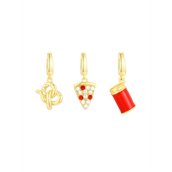 Brilliance Fine Jewelry Simulated Diamonds Snacks Charm Set in 14KT Gold Plated Sterling Silver