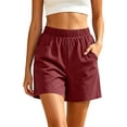 thumbnail image 7 of Ihhxva Cotton Shorts for Women Relaxed Fit Elastic Waist Solid Color with Pockets Adjustable Stretchable Summer Exterior Pocket Mid Rise Flat Front Casual Beach Workout Lounge S-2XL, 7 of 7