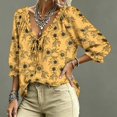 thumbnail image 4 of Polka Dot Lace Up Blouse Boho Tops V Neck Casual Vacation Clothes Beach Vacation Clothes, 4 of 5