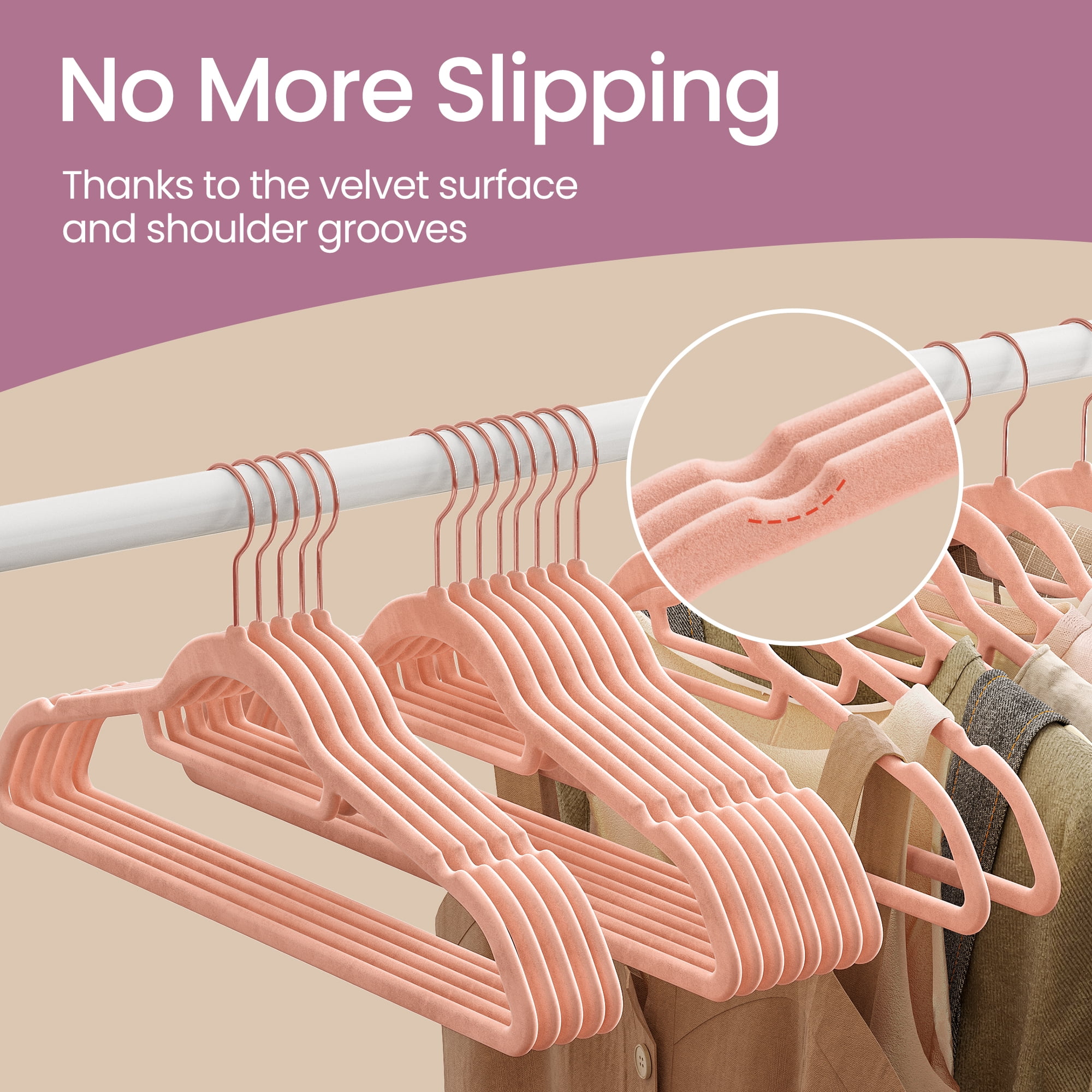 LEDREM 50-Pack Velvet Hangers, Non-Slip Clothes Hangers with 360° Swivel Hooks, Slim & Sturdy for Coat, Dress, Space-Saving, Coral Pink