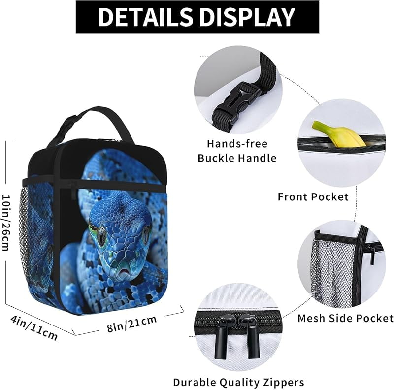 Snake Lunch Box Cool Blue Snake Lunch Bag Insulated Reusable Portable Lunch Tote Cooler Bag for Women Men Teens , Office Work Travel Lunchbox