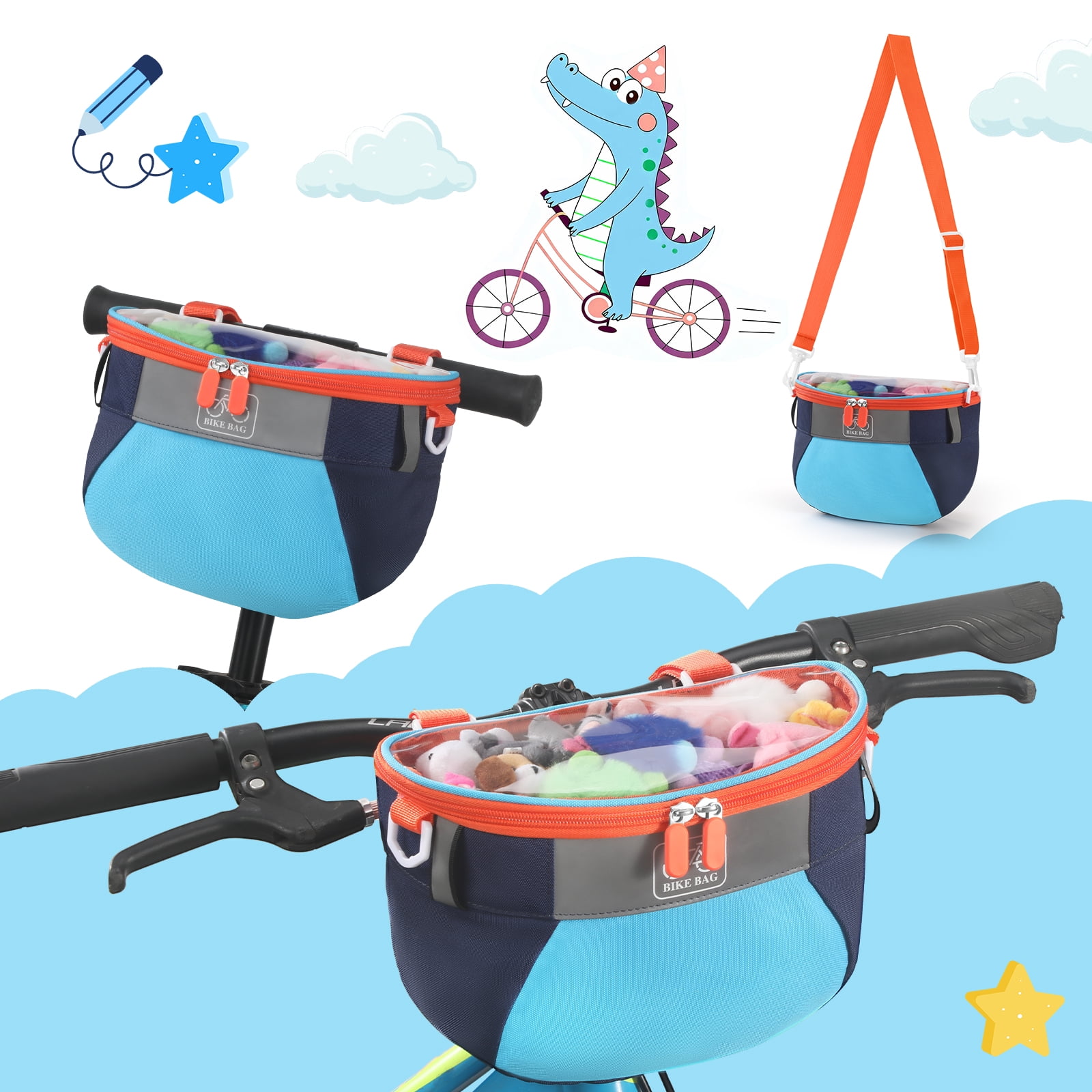 AYAOQIANG Kids Bike Basket,Front Handlebar Bag for Kids Girls Bikes, Semicircle Bike Basket with Zipper for Child Tricycle Bicycle